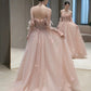 A Line Pink Long Formal Dress Tulle Evening Dresses     fg7673