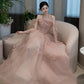A Line Pink Long Formal Dress Tulle Evening Dresses     fg7673