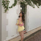 Two Piece Yellow Birthday Outfit Short Evening Dress Short Party Dress Homecoming Dress  fg8057