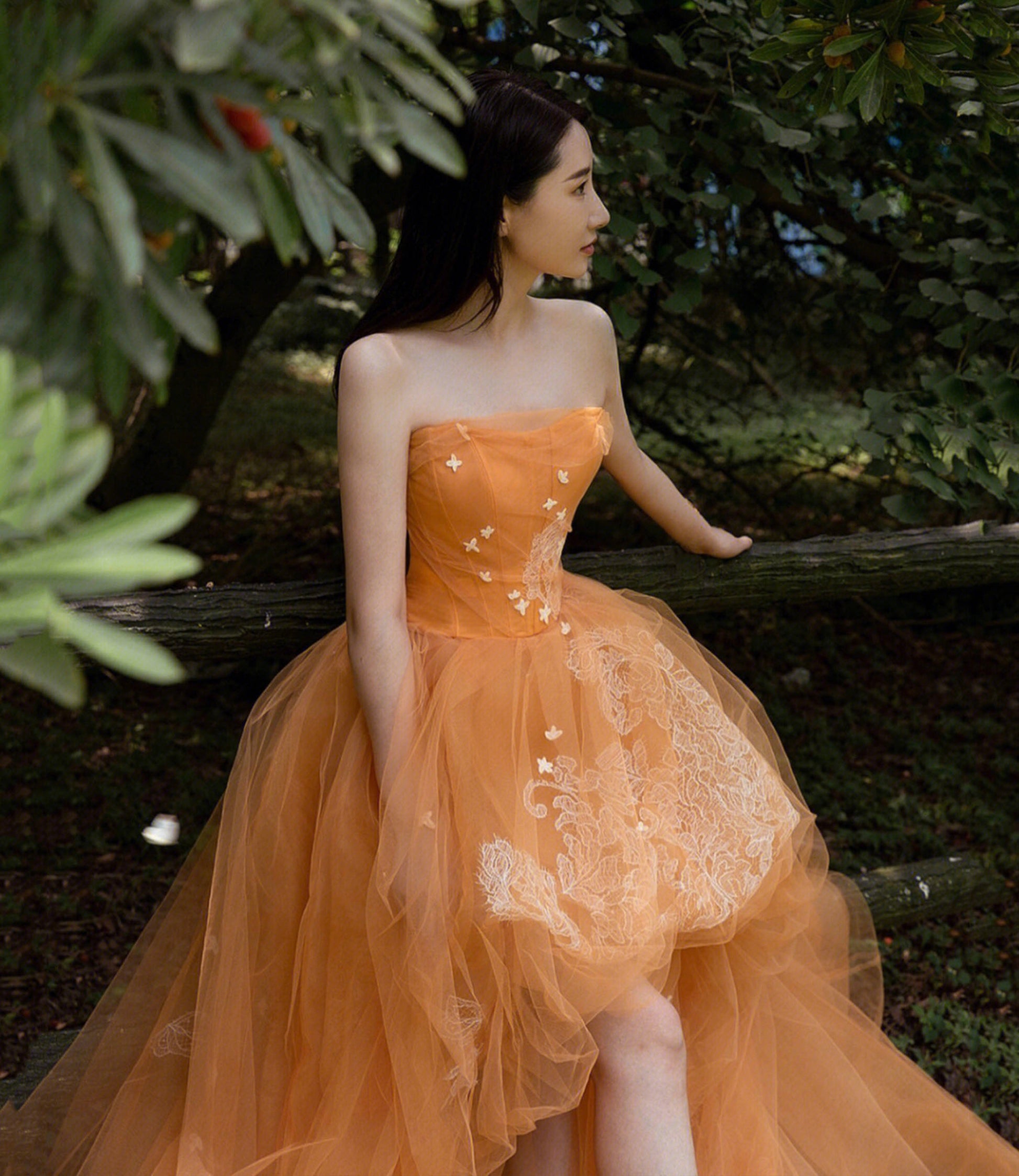orange high low prom dress ORANGE TULLE LACE HIGH LOW PROM DRESS EVENING DRESS fg5549