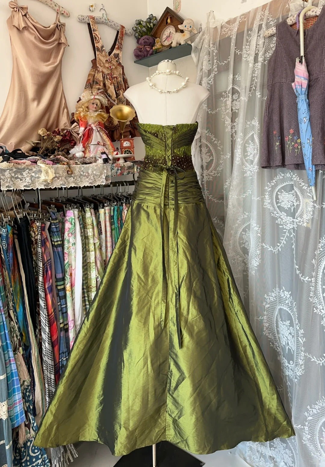 A Line Green Strapless Vintage Prom Dress Long Evening Dress fg8037 – formalgowns