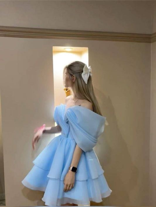 A-Linie Tüll Schulterfrei Kurzes Abendkleid Cocktailkleider Kurzes Partykleid fg7844