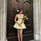 Robe de soirée courte jaune à col licou, coupe trapèze, tenue de soirée courte, fg7802