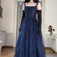 A Line Navy Blue Elegant Birthday Party Dress Long Evening Dress     fg7183