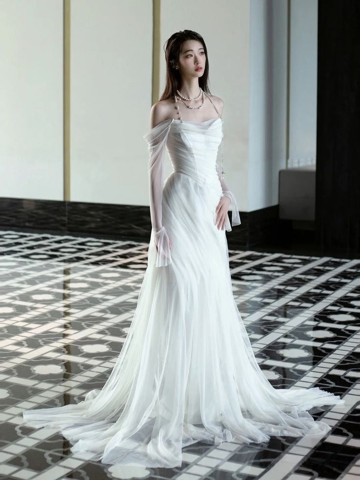 off shoulder simple wedding dress Elegant Off Shoulder Simple Wedding Dress Long Bridal Gown fg7558 –  formalgowns