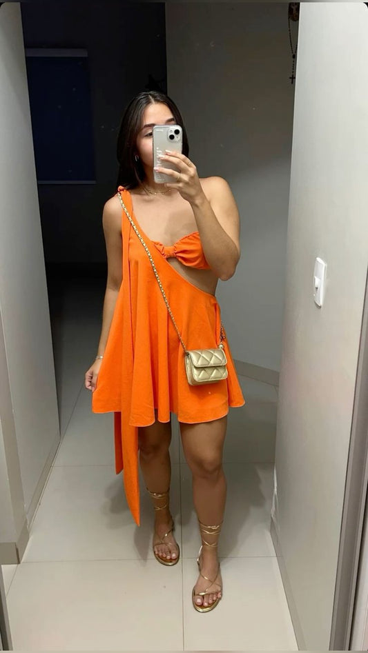 Orange Kurzes Kleid Frauen Neue Ärmellose Kurze Abend Party Kleider fg6149