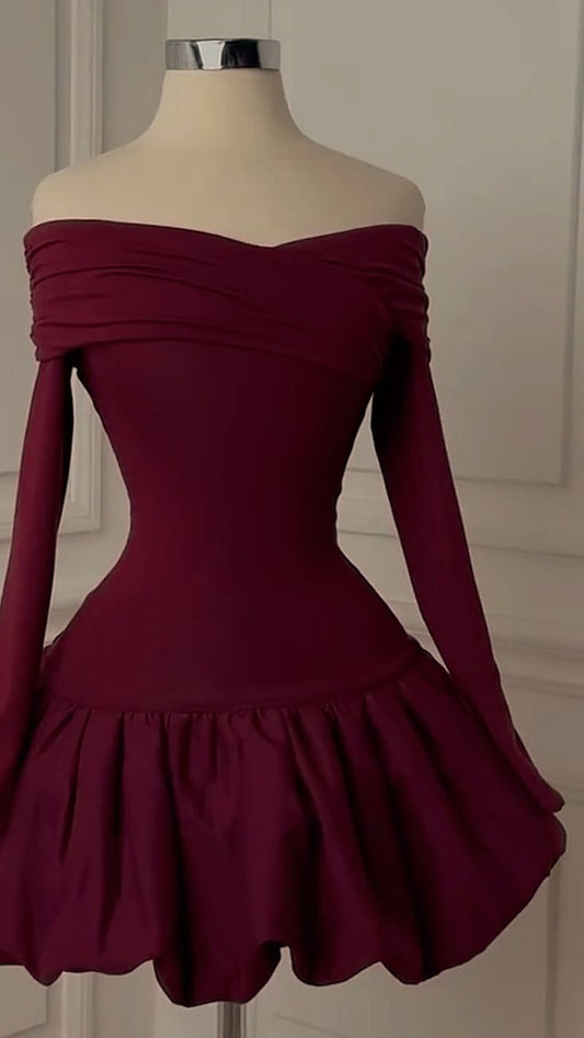 Burgundy Off Shoulder Homecoming Dress Short Evening Dress Cocktail Dresses Short Party Dress   fg7949