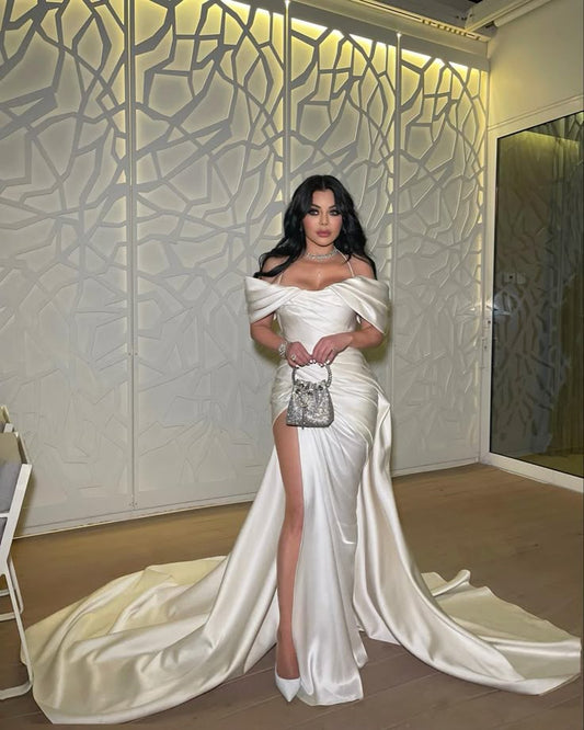 Robe longue plissée en satin vintage pour femme, élégante robe de soirée fg7491