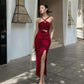 Sexy rotes Cut-Out-Etui-Partykleid mit Schlitz fg5420