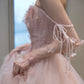 A Line Pink Long Formal Dress Tulle Evening Dresses     fg7673