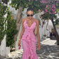 Pink V Neck Prom Dress Evening Party Dresses With Slit  fg7657