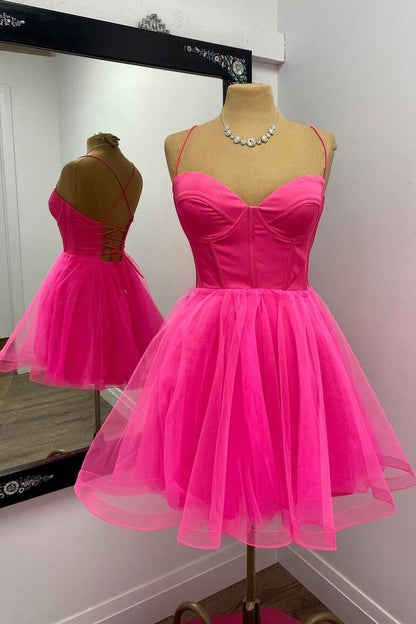 Hot Pink Corset A-line Short Princess Dress Homecoming Dress Short Par formalgowns Hot Pink Corset A-line Short Princess Dress Homecoming Dress Short Par formalgowns