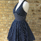 A Line Navy Polka Dots Homecoming Dress Short Evening Dress Cocktail Dresses Short Party Dress   fg7945