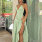 Grünes Neckholder-Abendkleid mit Party-Kleid, lässiges Kleid fg6678