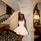 Robe de soirée courte et simple, coupe trapèze, blanche, tenue de soirée, fg7771