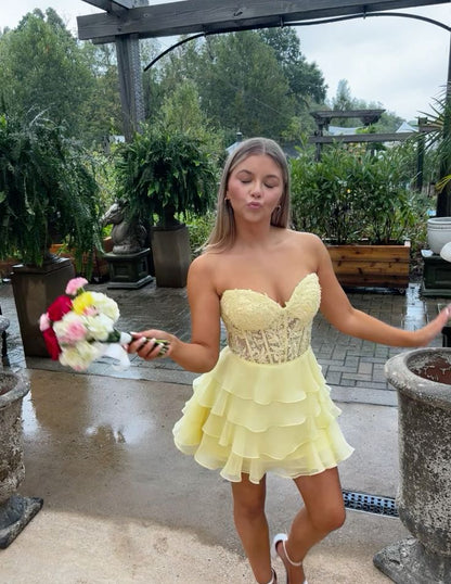 A Line Yellow Short Prom Dress Birthday Party Dress Homecoming Dress f formalgowns A Line Yellow Short Prom Dress Birthday Party Dress Homecoming Dress f formalgowns