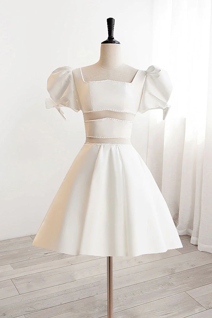 Short White Beaded Prom Dresses, Short White Beaded Formal Homecoming formalgowns Short White Beaded Prom Dresses, Short White Beaded Formal Homecoming formalgowns