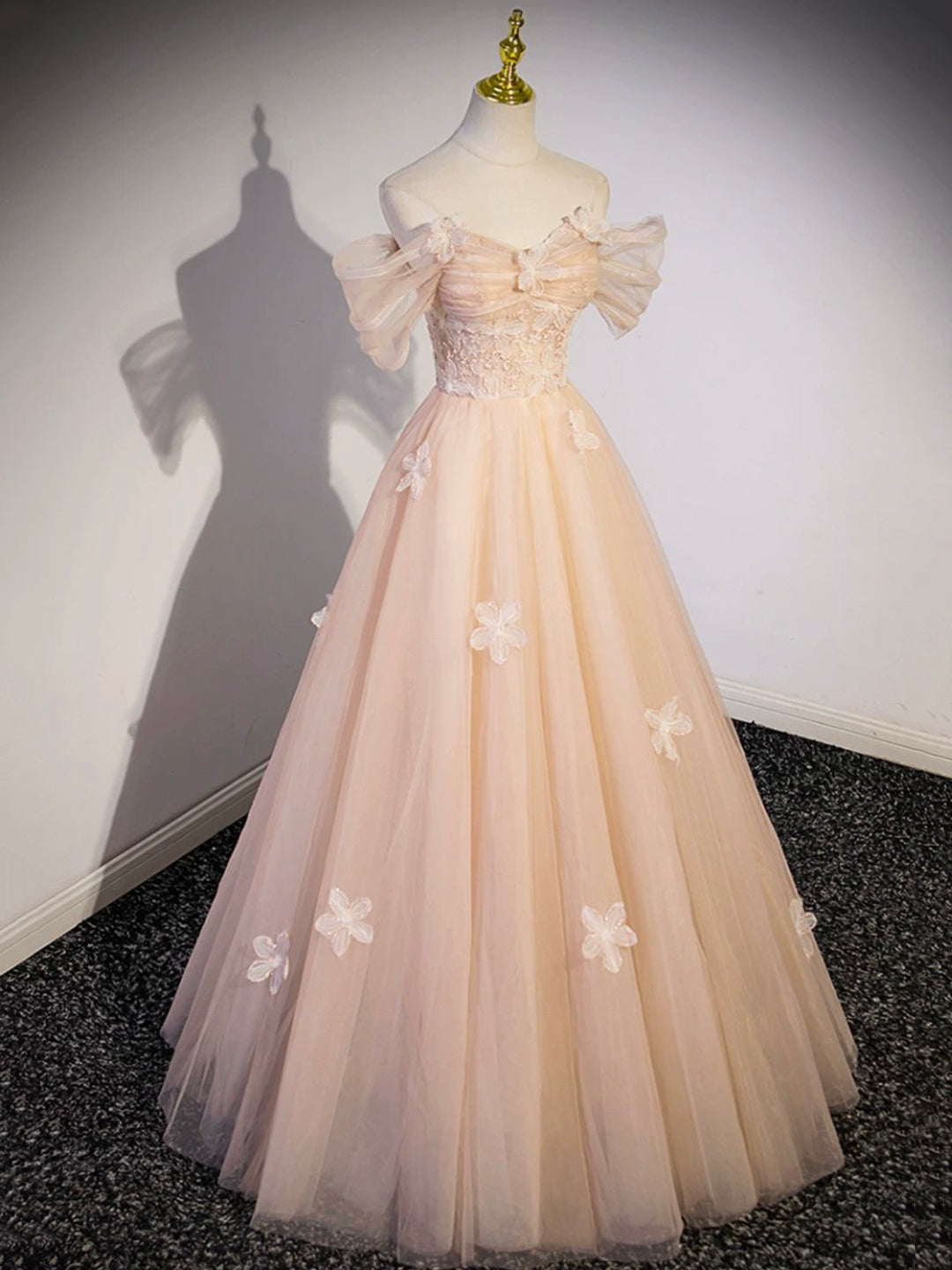 LIGHT PINK TULLE LONG PROM DRESS, BEAUTIFUL A-LINE EVENING PARTY DRESS – formalgowns