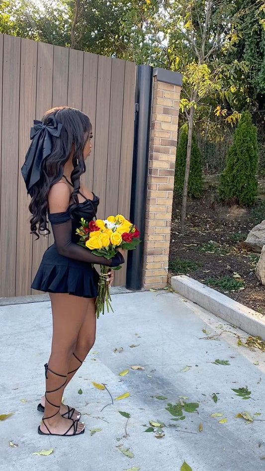 Robe de soirée courte noire, robe de cocktail, robe de soirée courte fg7971
