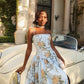 Elegant Printed Long Dress Women Square Neck A-line Robe Beach Holiday Style Long Party Dress     fg8120