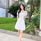 Robe de soirée courte blanche trapèze, robe de cocktail, robe de soirée courte fg7915