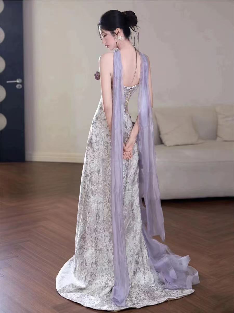 Lilac Strapless Long Prom Dresses Vintage Formal Evening Dress  fg7589
