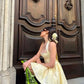 Robe de soirée courte jaune à col licou, coupe trapèze, tenue de soirée courte, fg7802