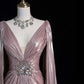 Luxury A-line Evening Prom Dress Long Sleeve V-neck Shiny Custom Made Party Gowns   fg7452