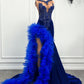 Royal Blue Mermaid Prom Dress Ruffled Evening Dresses with Slit    fg7640