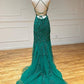 Mermaid Backless Green Lace Long Prom, Mermaid Green Formal, Green Lace Evening Dress      fg5833