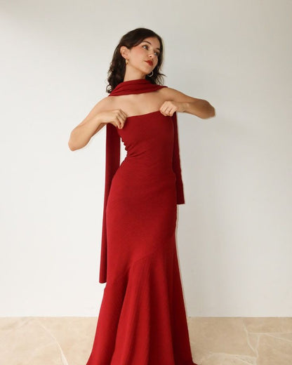 Strapless Mermaid Red Long Prom Dress Evening Dresses        fg6686