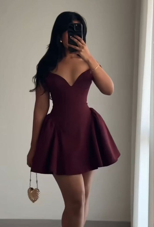 A Line Burgundy Short Evening Dress Cocktail Dresses Short Party Dress    fg7843
