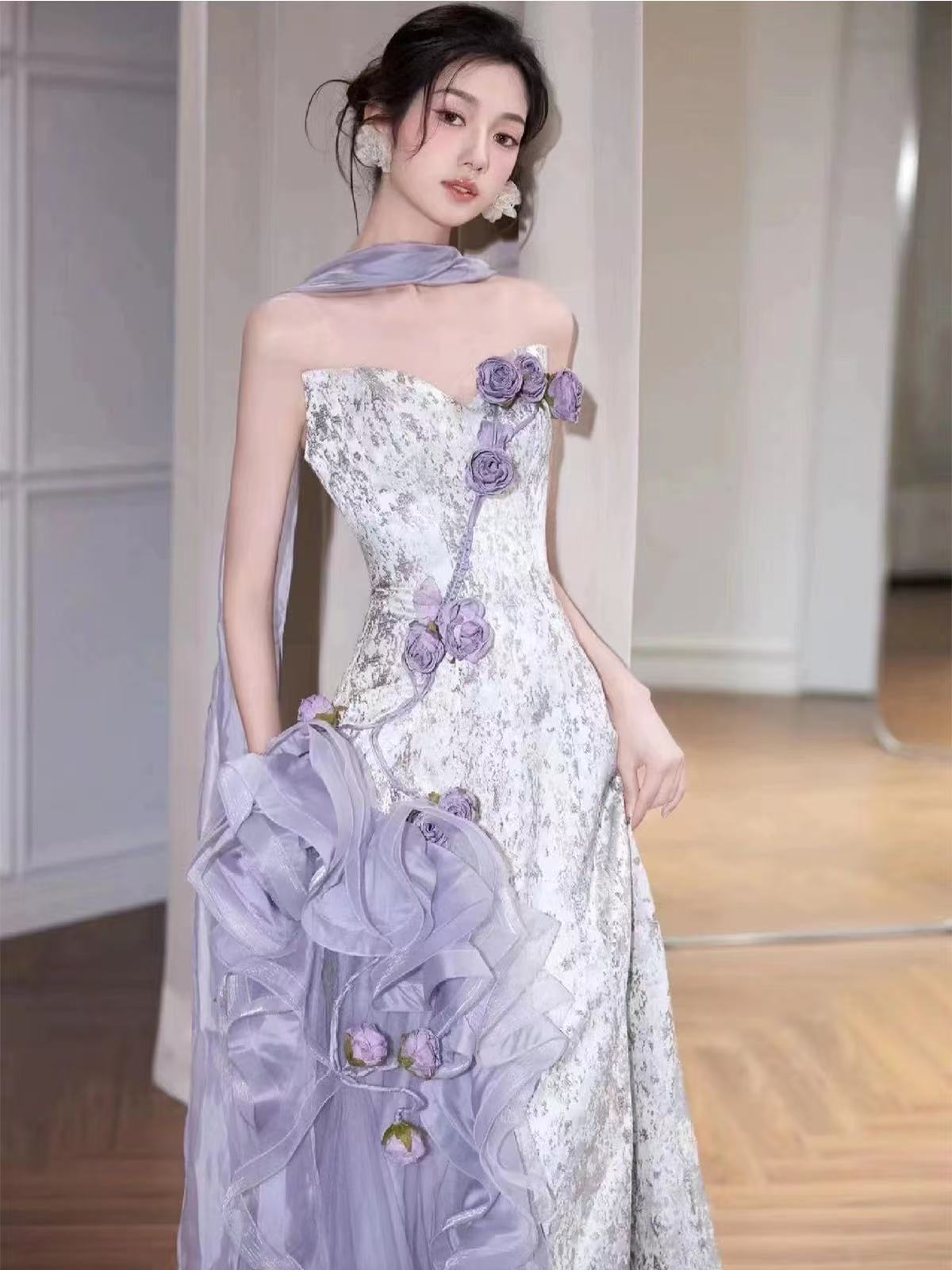 Lilac Strapless Long Prom Dresses Vintage Formal Evening Dress  fg7589