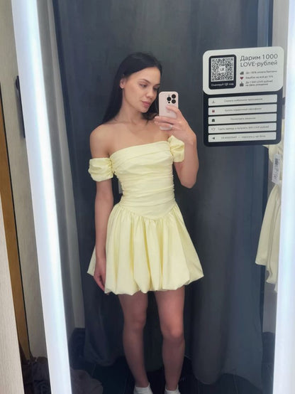 Robe de soirée courte jaune simple, robe de cocktail, robe de soirée courte fg7826