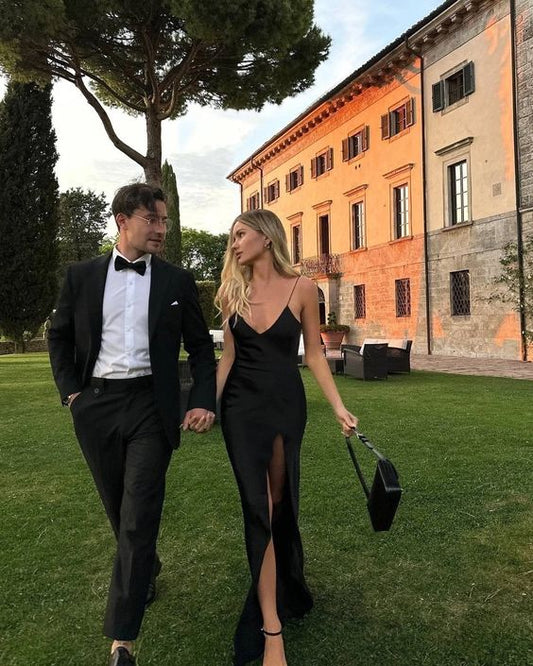 Robe de soirée noire dos nu, longueur au sol, fg6558