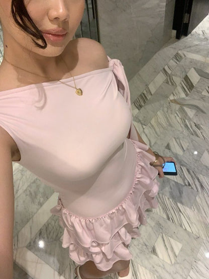 Pink Ruffles Birthday Outfit Short Evening Dress Short Party Dress Cocktail Dresses   fg8052