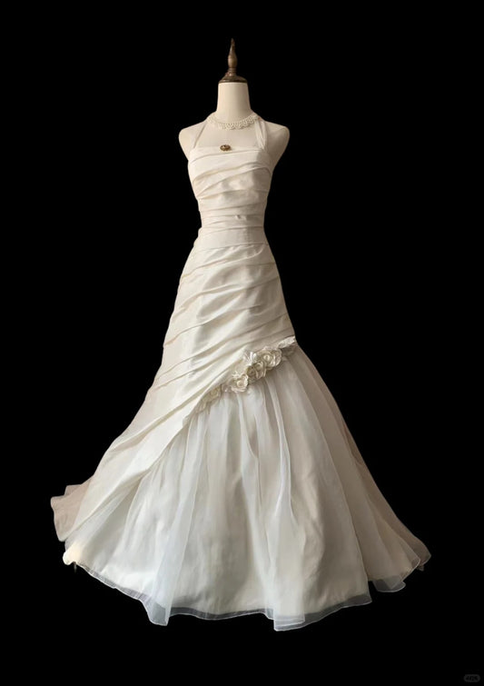 A Line White Party Dress Long Evening Dress Princess Wedding Dress    fg8106