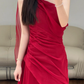 One Shoulder Modest Prom Party Dress Chiffon Evening Dress Birthday Outfit  fg8678