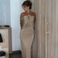 Party Dresses Champagne Evening Dress For Women Sleeveless Floor Length 3D Flower Formal Elegant Dress   fg7598