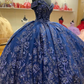 A Line Navy Blue Off The Shoulder Quinceanera Dresses Sweet 16 Dress Ball Gown      fg6897