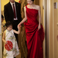 Burgundy Mermaid Long Formal Dress Satin Lace Evening Dresses     fg7670