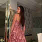 A Line High Low Pink Strapless Prom Party Dress Evening Dress   fg8092