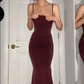 Burgundy Prom Dresses Sheath Straps Evening Dresses       fg4867