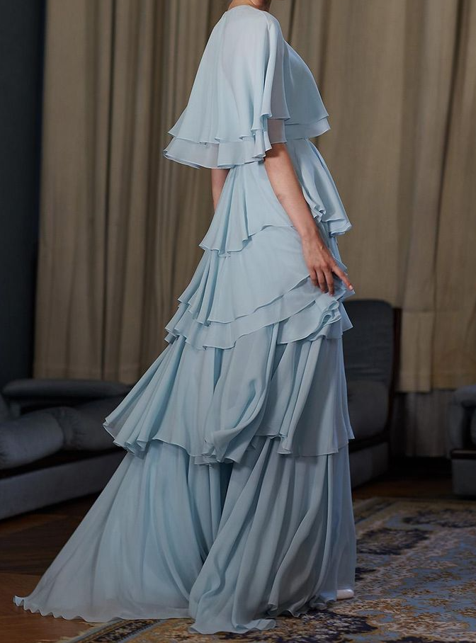 Hellblaues langes Ballkleid, modisches Abendkleid fg3328