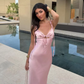 Robe longue élégante en satin pour femme, robe de soirée sexy fg7088