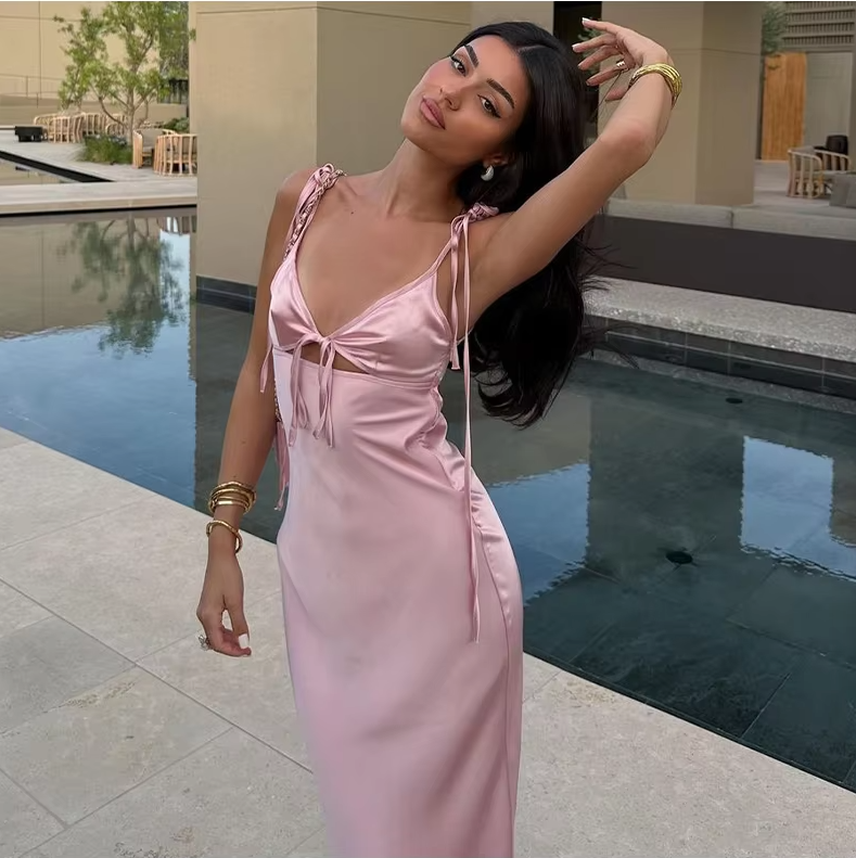 Robe longue élégante en satin pour femme, robe de soirée sexy fg7088