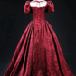 Vintage Square Neck Wine Red Prom Gown, Short Sleeves Evening Dress Party Dress  fg8725