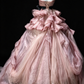 Strapless Pink Ruffled Organza Ball Gown , Formal Evening Dress fg8939