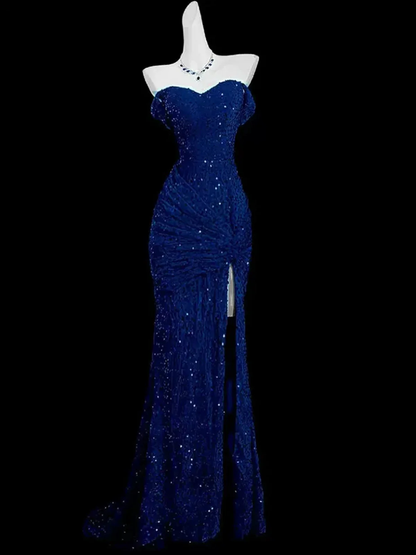Blue Mermaid Sequins Sweetheart Prom Dress, Blue Off Shoulder Party Dr formalgowns Blue Mermaid Sequins Sweetheart Prom Dress, Blue Off Shoulder Party Dr formalgowns