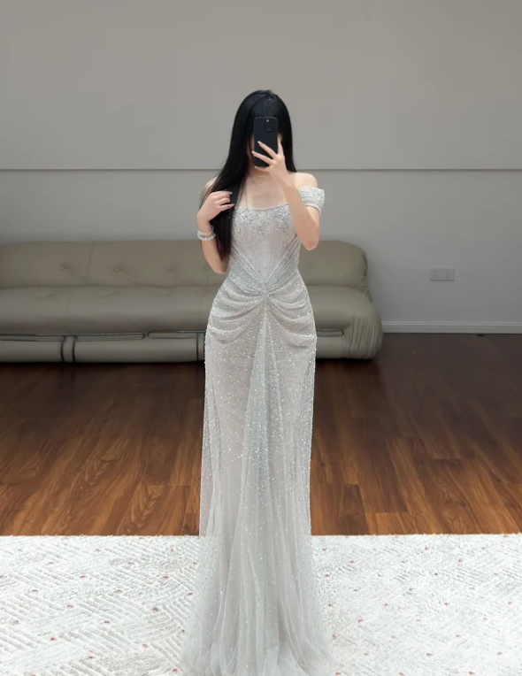 Buntes Meerjungfrau-Partykleid mit Pailletten und langen Abschlusskleidern fg8362